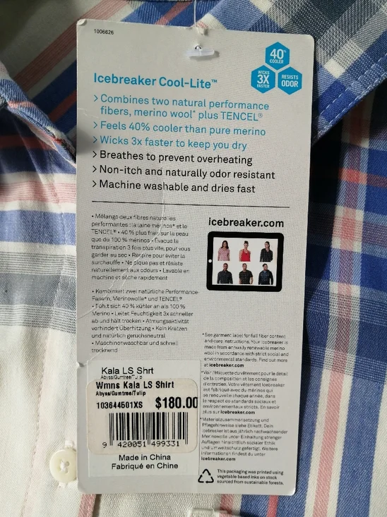 NWT Icebreaker Cool Lite Kahla Long Sleeve Plaid Button Up Wool Lyocell Blend XS - Picture 12 of 16